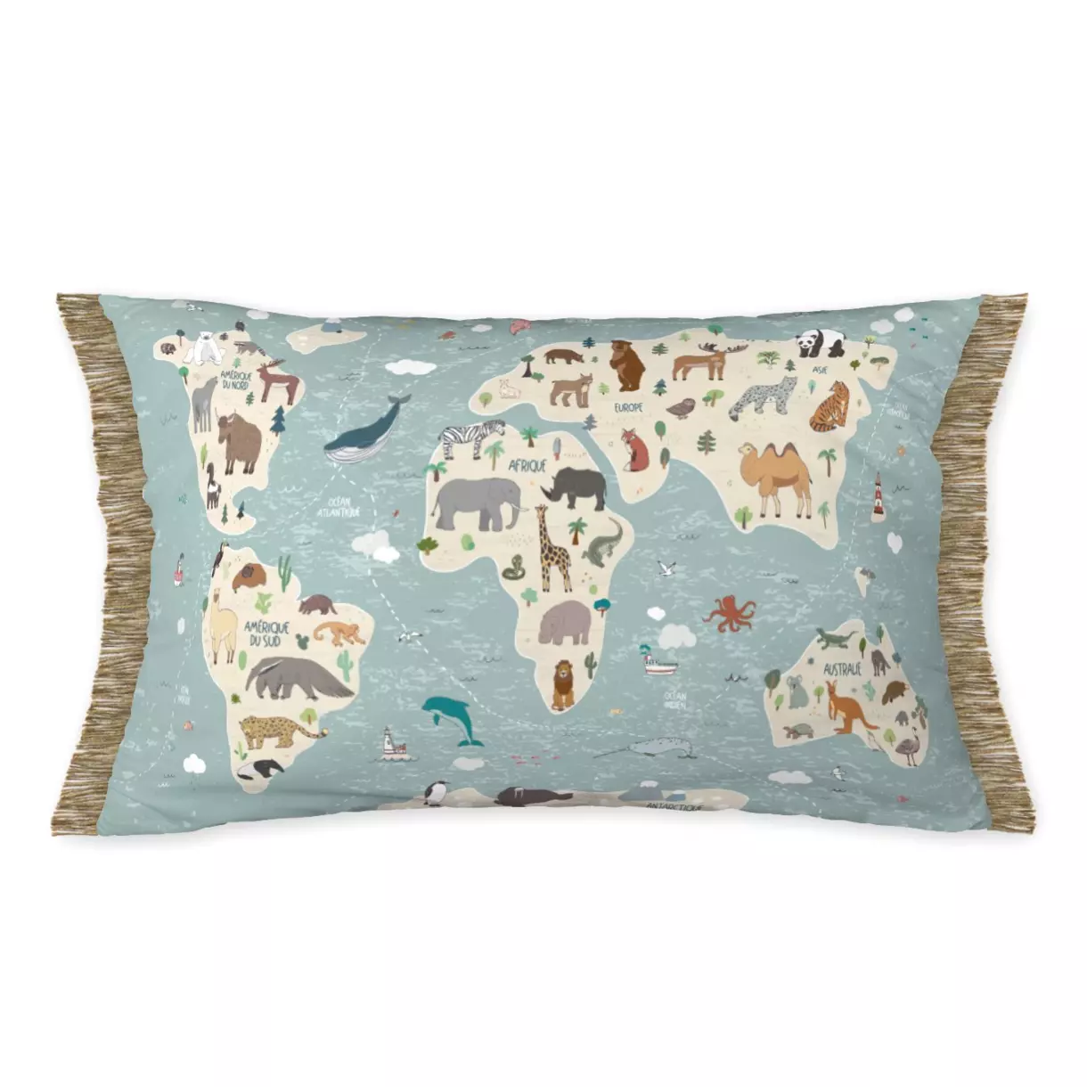 eminza Coussin rectangulaire enfant (30 x 50 cm) Map Bleu