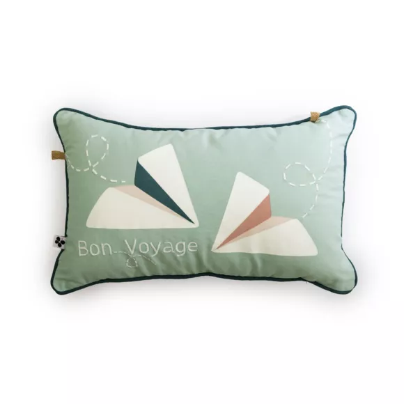 Eminza Coussin Rectangulaire Enfant Coton (30 X 50 Cm) Petits Papiers Bleue