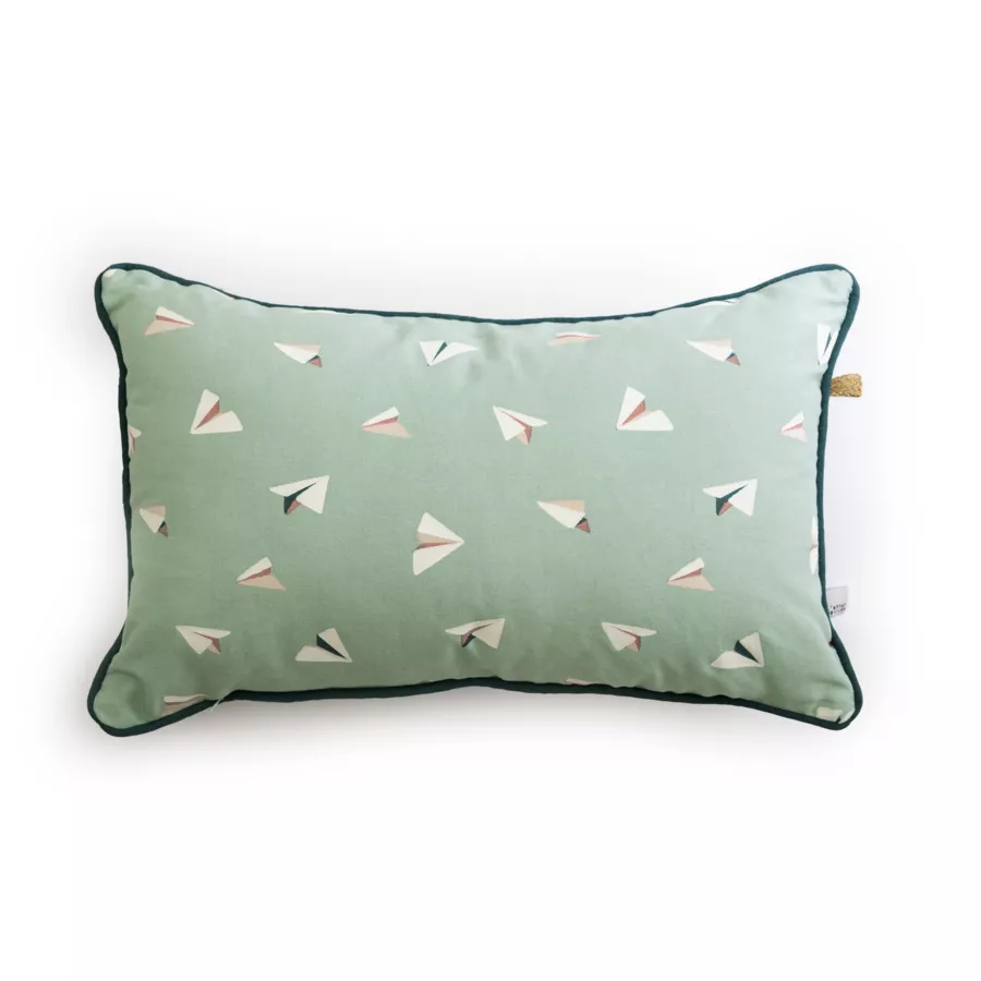 Eminza Coussin Rectangulaire Enfant Coton (30 X 50 Cm) Petits Papiers Bleue