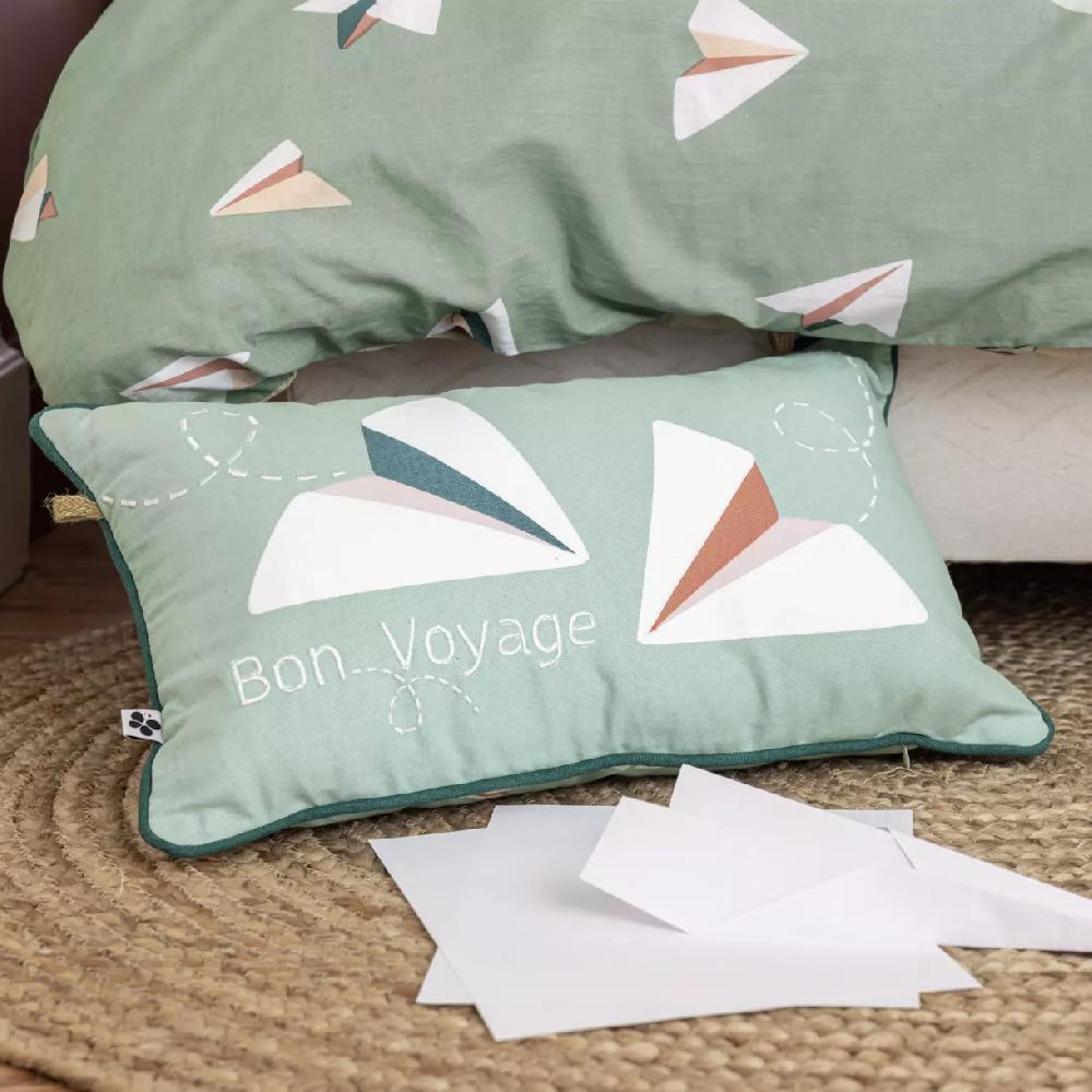 eminza Coussin rectangulaire enfant coton (30 x 50 cm) Petits papiers Bleue