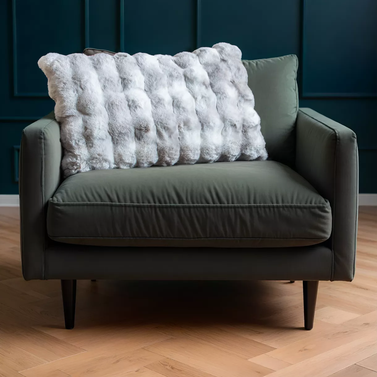 eminza Coussin rectangulaire fausse fourrure (50 x 80 cm) Nebraska Gris perle