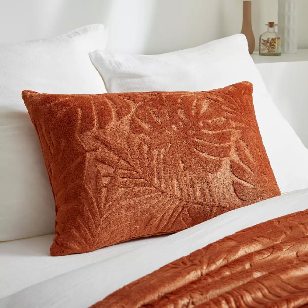 eminza Coussin rectangulaire flanelle (40 x 60 cm) Flore Cuivre