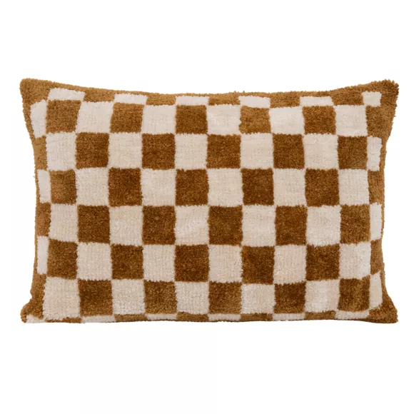Eminza Coussin Rectangulaire Tufté (38 X 58 Cm) Damier Jaune Ocre
