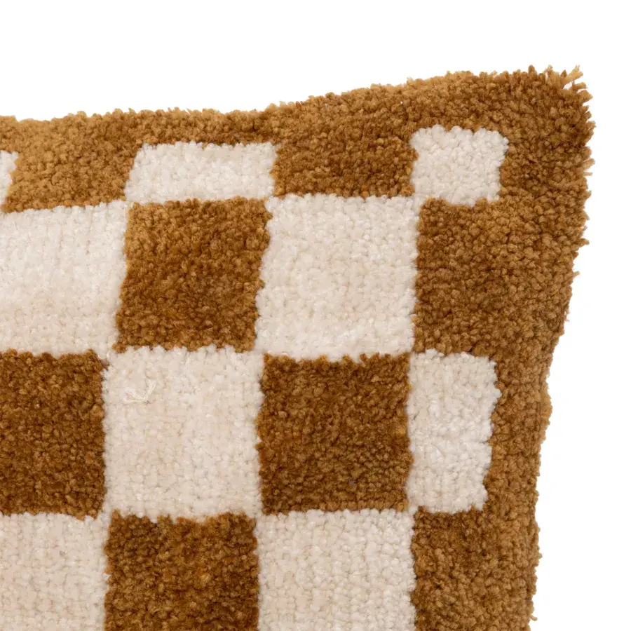 Eminza Coussin Rectangulaire Tufté (38 X 58 Cm) Damier Jaune Ocre