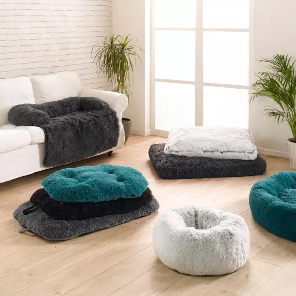 Eminza Coussin Rond Apaisant Pour Chat Et Chien Fluffy D95 Cm Bleu Pétrole