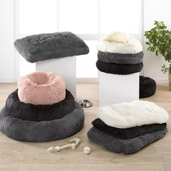 Eminza Coussin Rond Apaisant Pour Chat Et Chien Fluffy D95 Cm Noir