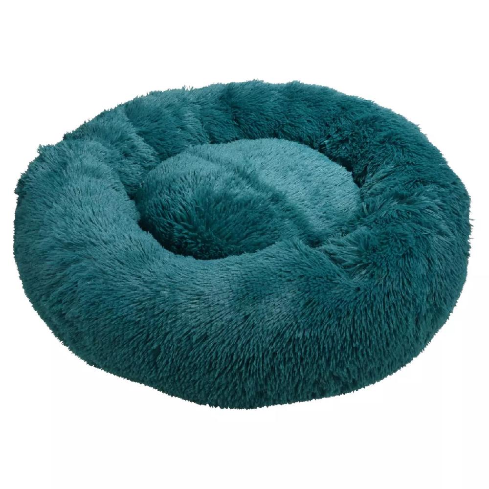eminza Coussin rond apaisant pour chat et chien Fluffy D95 cm Bleu pétrole