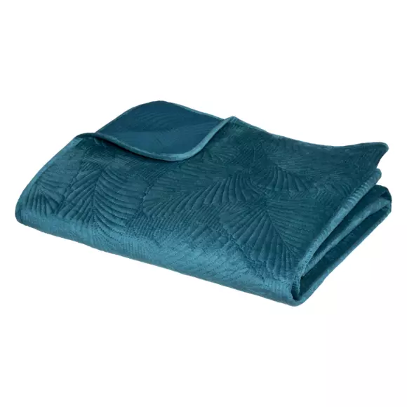 Eminza Couvre-lit (260 X 240 Cm) Feuilles Bleu Canard