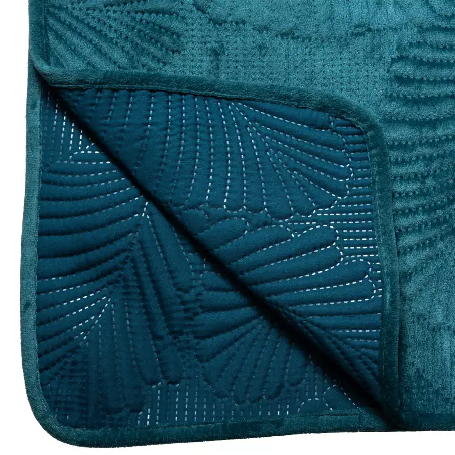 Eminza Couvre-lit (260 X 240 Cm) Feuilles Bleu Canard