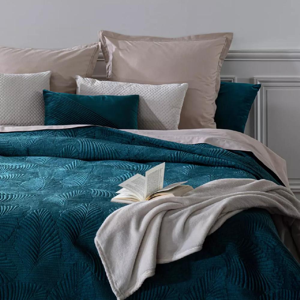 eminza Couvre-lit (260 x 240 cm) Feuilles Bleu canard