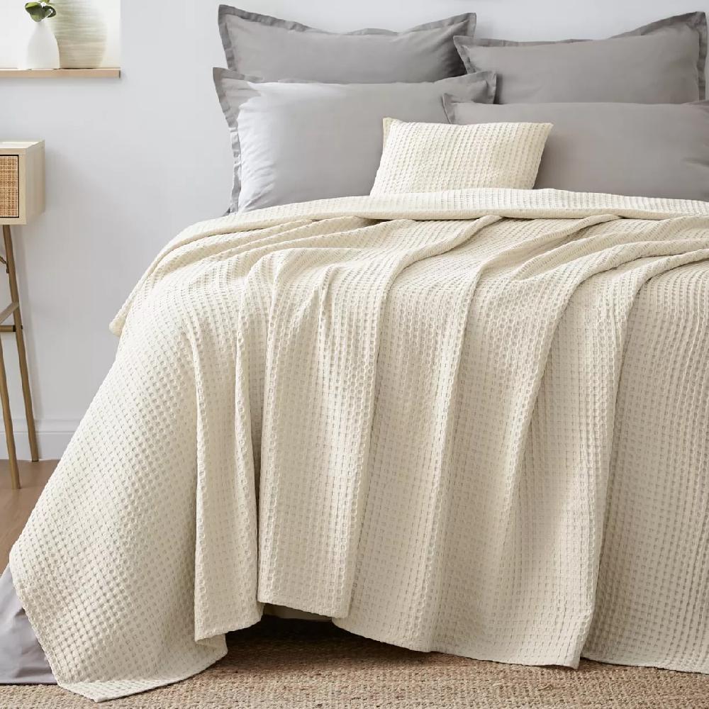 eminza Couvre-lit coton nid d'abeille (180 x 220 cm) Maya Beige pampa