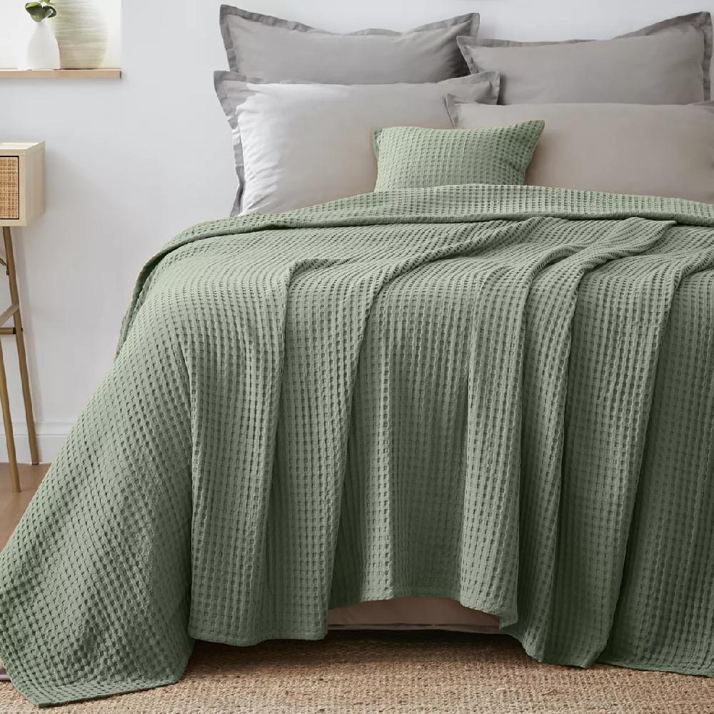 eminza Couvre-lit coton nid d'abeille (180 x 220 cm) Maya Vert romarin