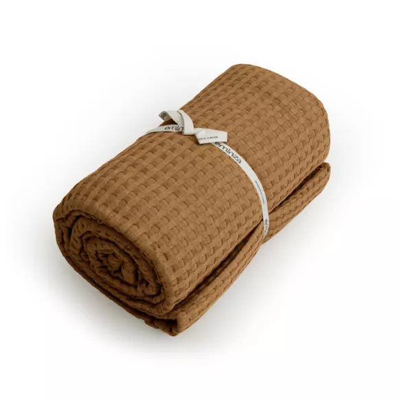 Eminza Couvre-lit Coton Nid D'abeille (220 X 250 Cm) Maya Camel