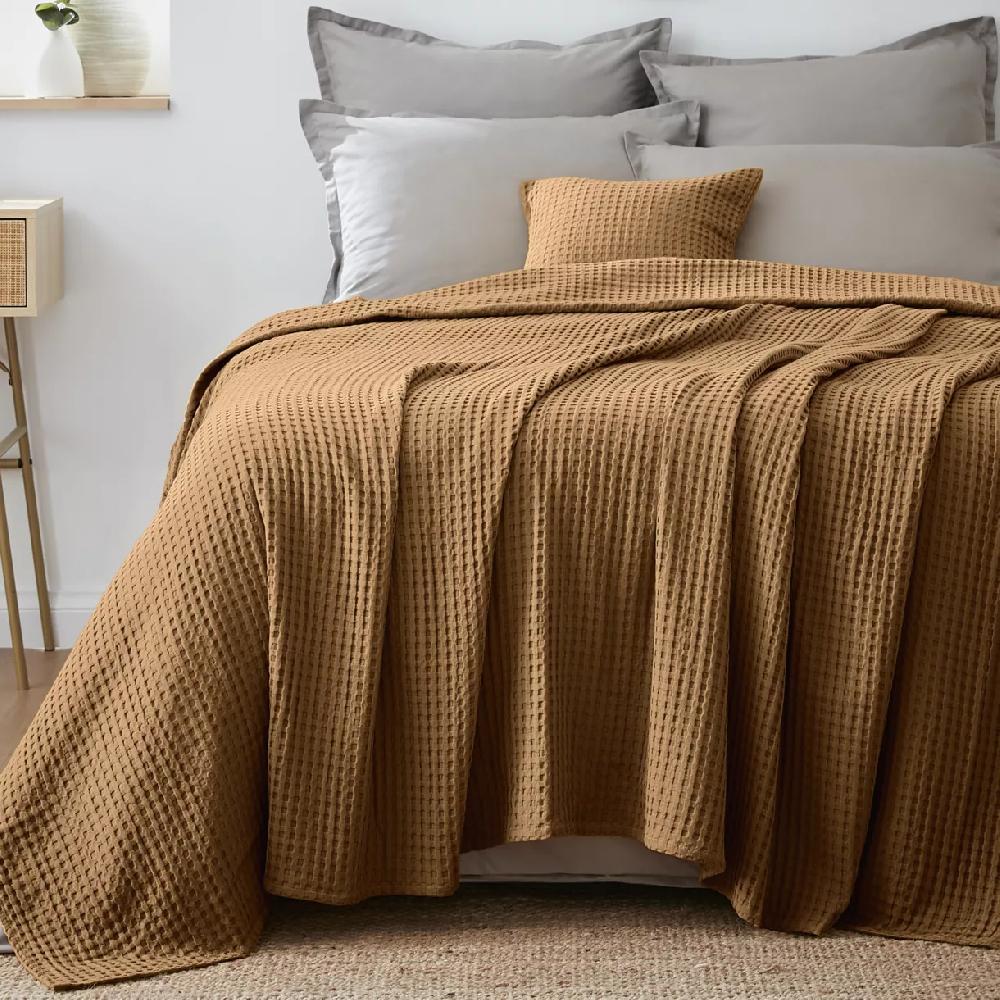 eminza Couvre-lit coton nid d'abeille (220 x 250 cm) Maya Camel