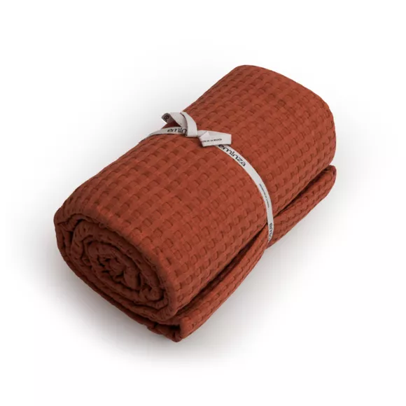 Eminza Couvre-lit Coton Nid D'abeille (220 X 250 Cm) Maya Terracotta