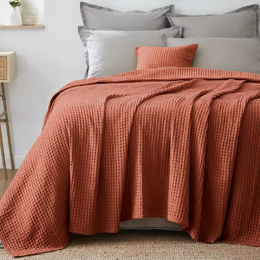 eminza Couvre-lit coton nid d'abeille (220 x 250 cm) Maya Terracotta