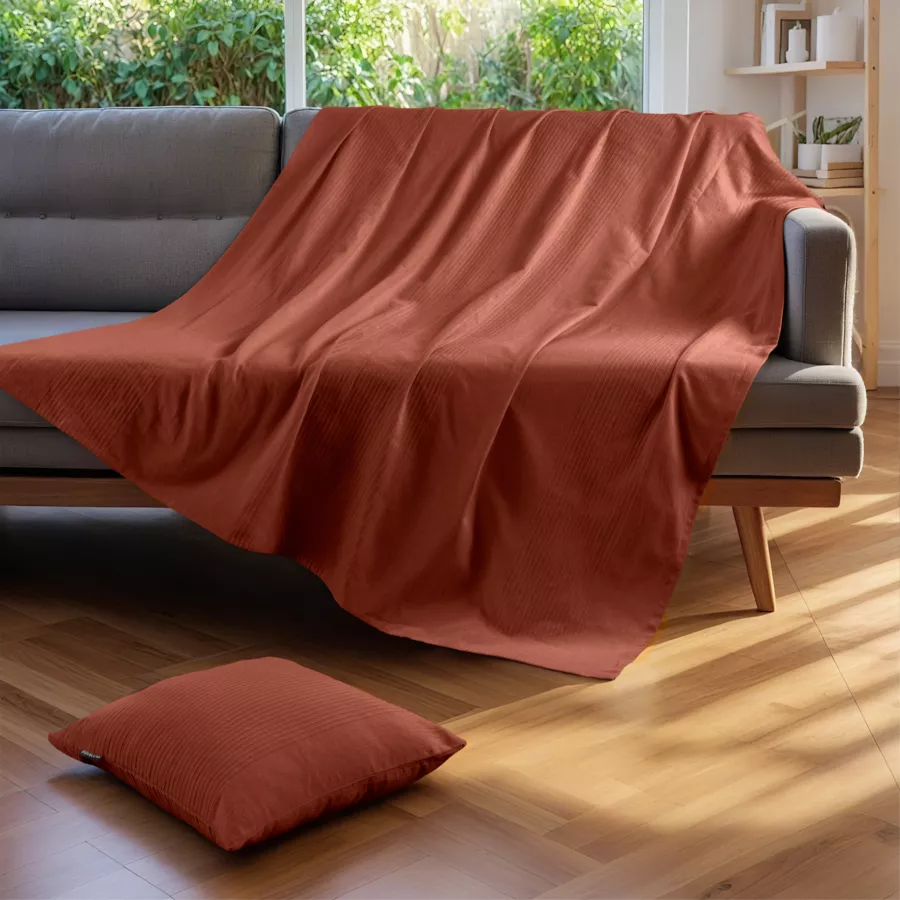Eminza Couvre-lit Coton Tissé (180 X 220 Cm) Léa Terracotta
