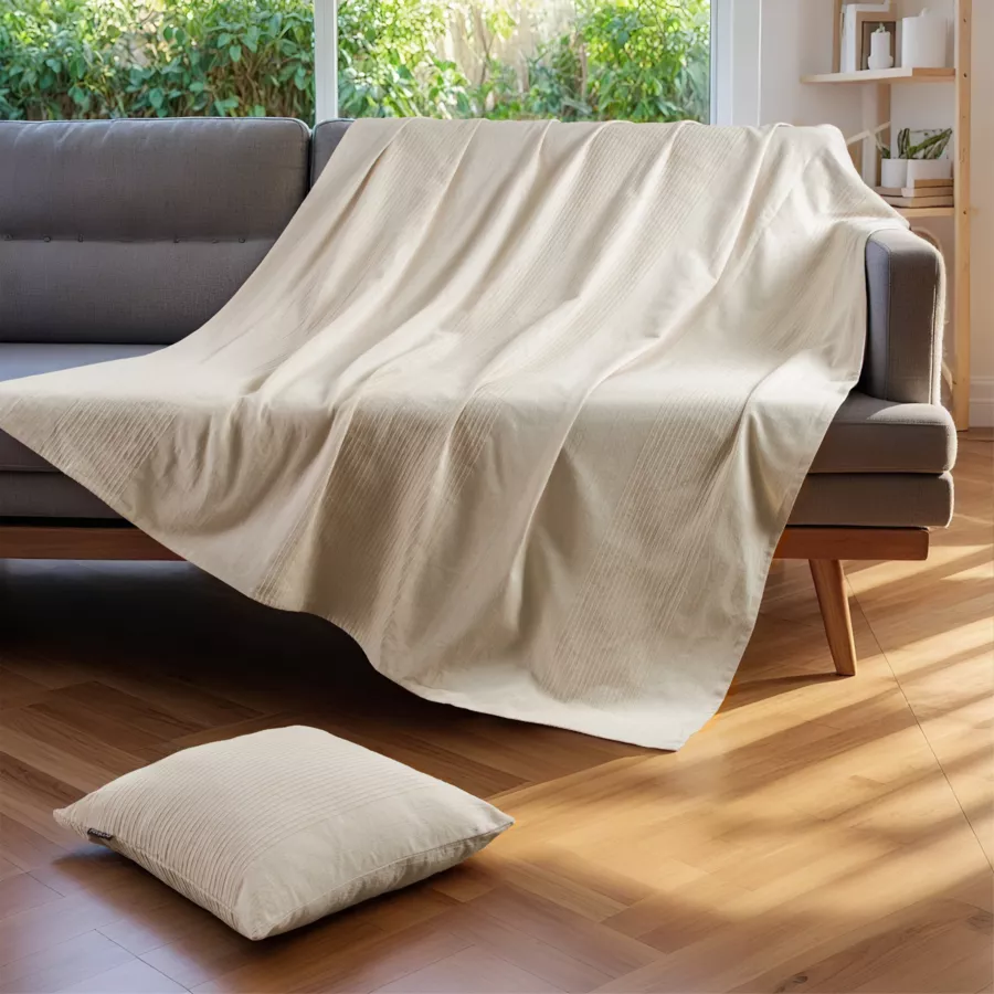 Eminza Couvre-lit Coton Tissé (220 X 250 Cm) Léa Beige Pampa