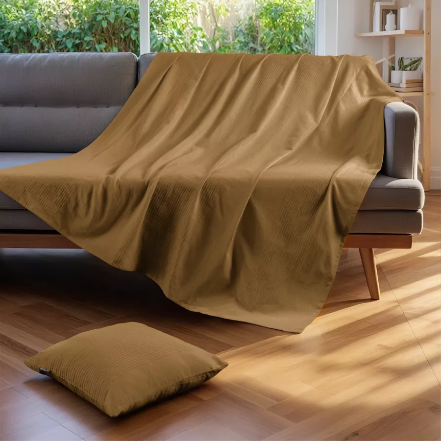 Eminza Couvre-lit Coton Tissé (220 X 250 Cm) Léa Camel