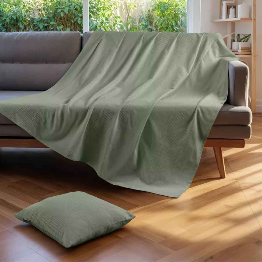 Eminza Couvre-lit Coton Tissé (220 X 250 Cm) Léa Vert Romarin