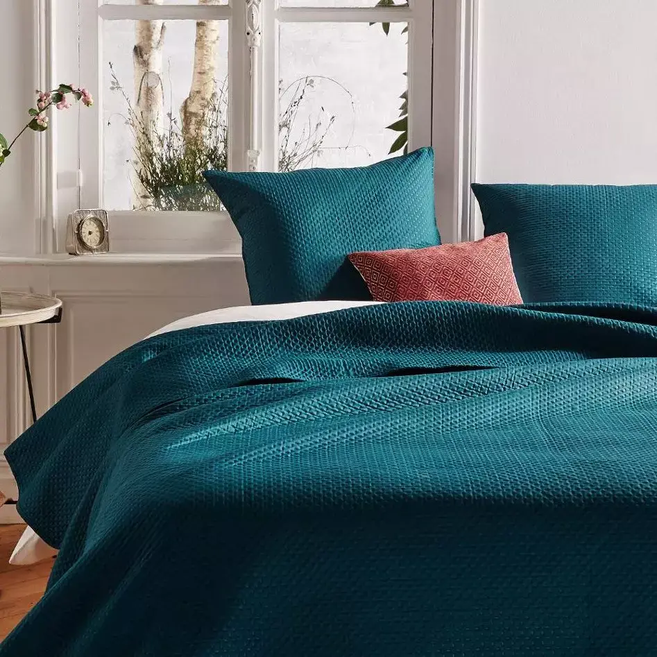 eminza Couvre-lit et taies d'oreiller (240 x 260 cm) Dolce Bleu canard