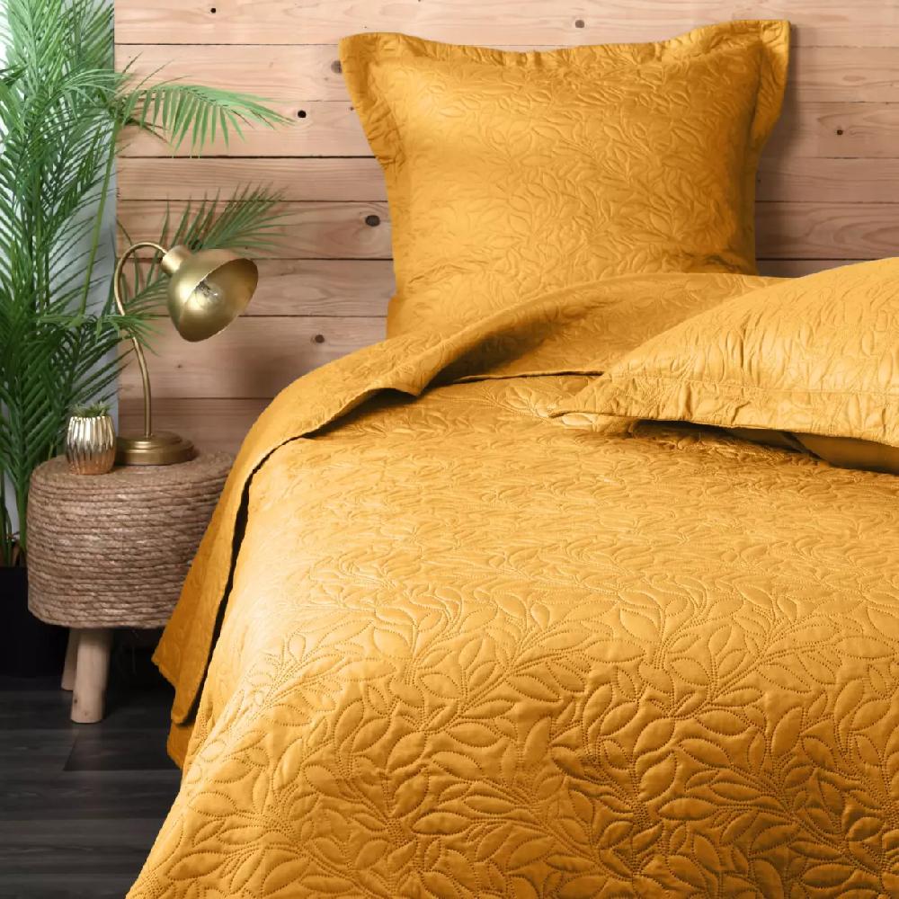 eminza Couvre-lit et taies d'oreiller (260 x 240 cm) Cassandre Jaune curry