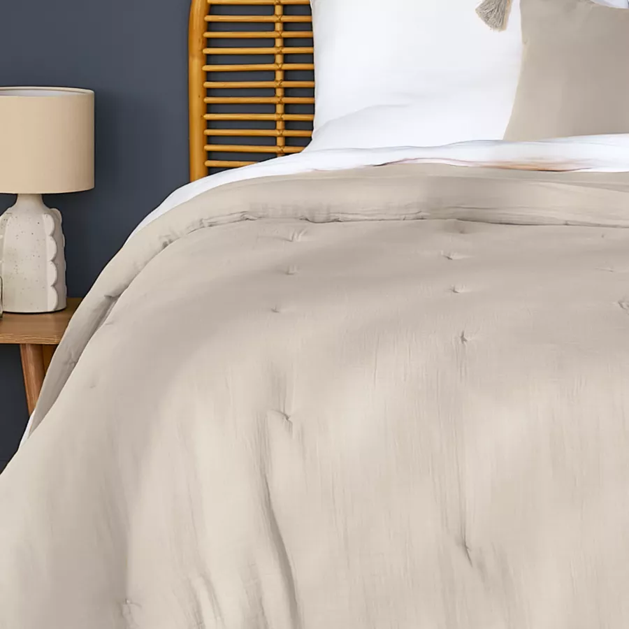Eminza Couvre-lit Matelassé Gaze De Coton (180 X 240 Cm) Gaïa Beige Pampa