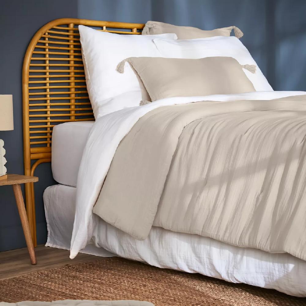 eminza Couvre-lit matelassé gaze de coton (180 x 240 cm) Gaïa Beige pampa