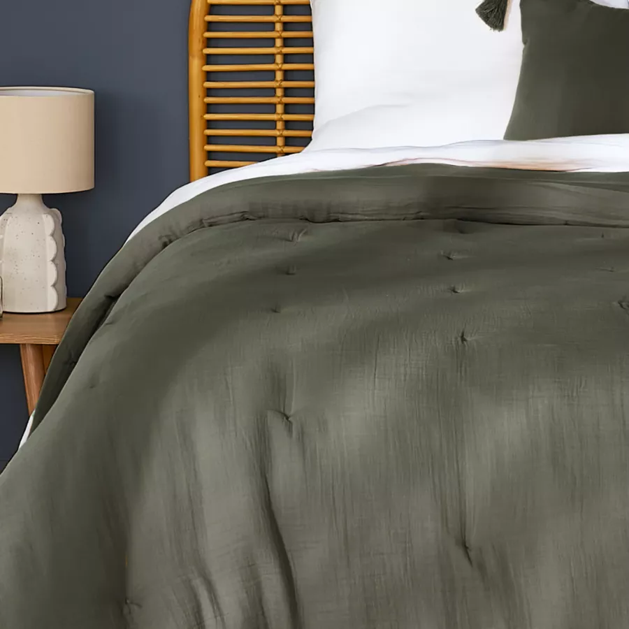 Eminza Couvre-lit Matelassé Gaze De Coton (180 X 240 Cm) Gaïa Vert Romarin