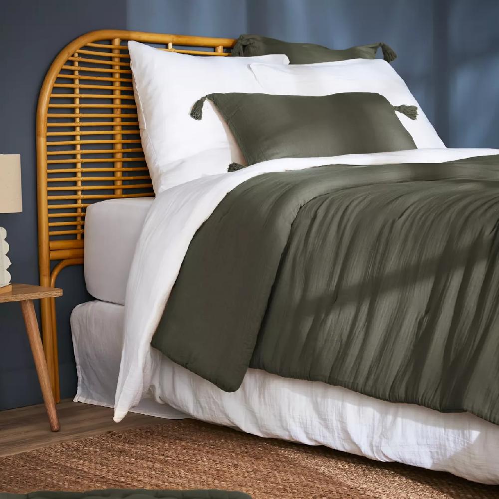 eminza Couvre-lit matelassé gaze de coton (180 x 240 cm) Gaïa Vert romarin