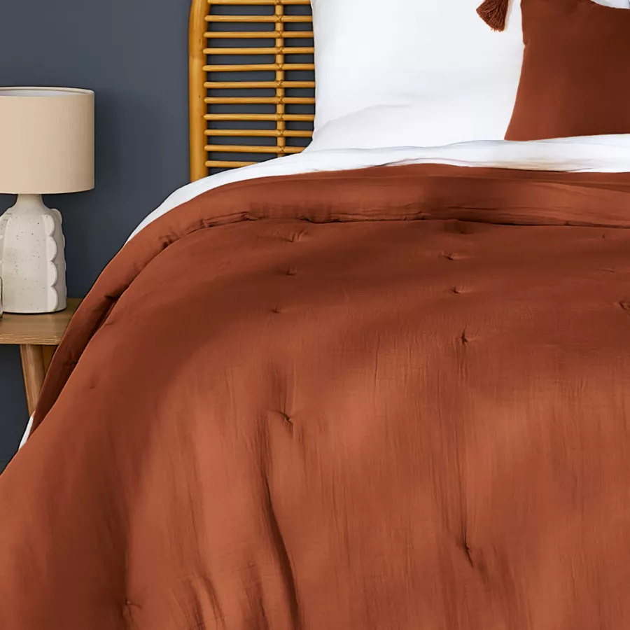 Eminza Couvre-lit Matelassé Gaze De Coton (180 X 240 Cm) Gaïa Terracotta