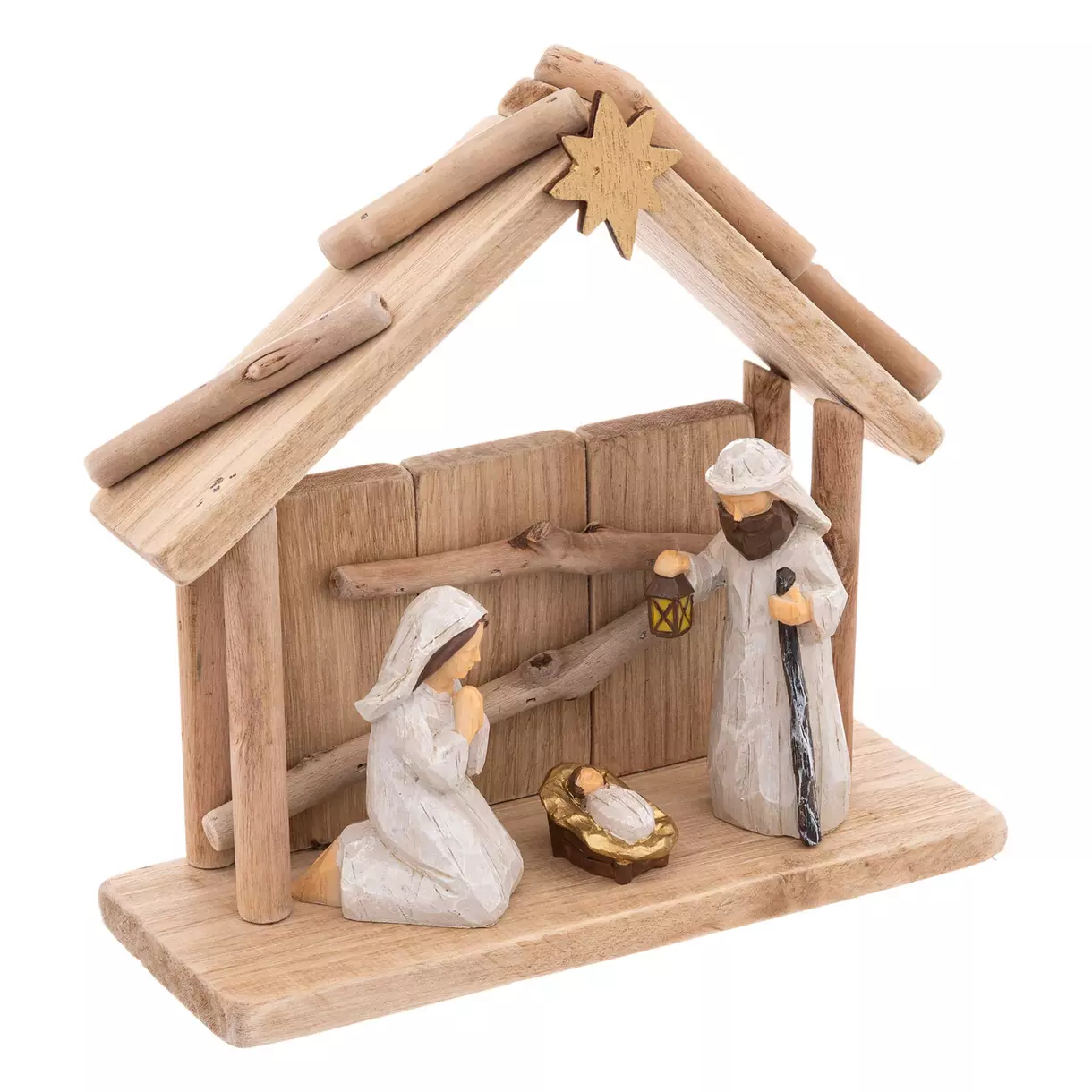 eminza Crèche de Noël complète en bois (H19 cm) Sainte-Lucia