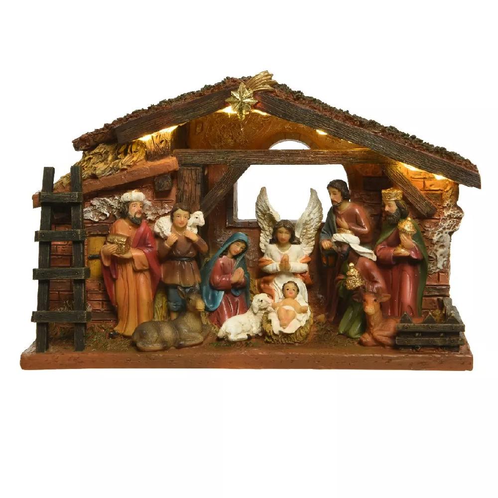 eminza Crèche de Noël complète et lumineuse (H15 cm) Sainte-Julia