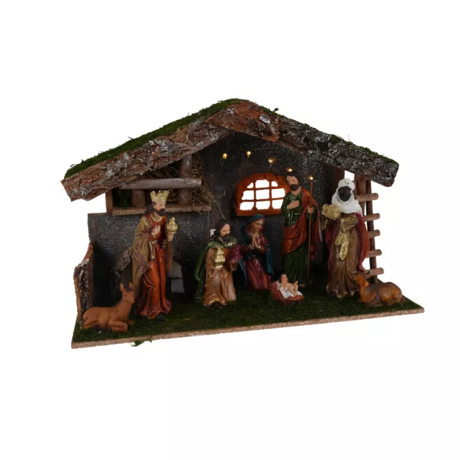 eminza Crèche de Noël complète et lumineuse (H30 cm) Saint-Laurent