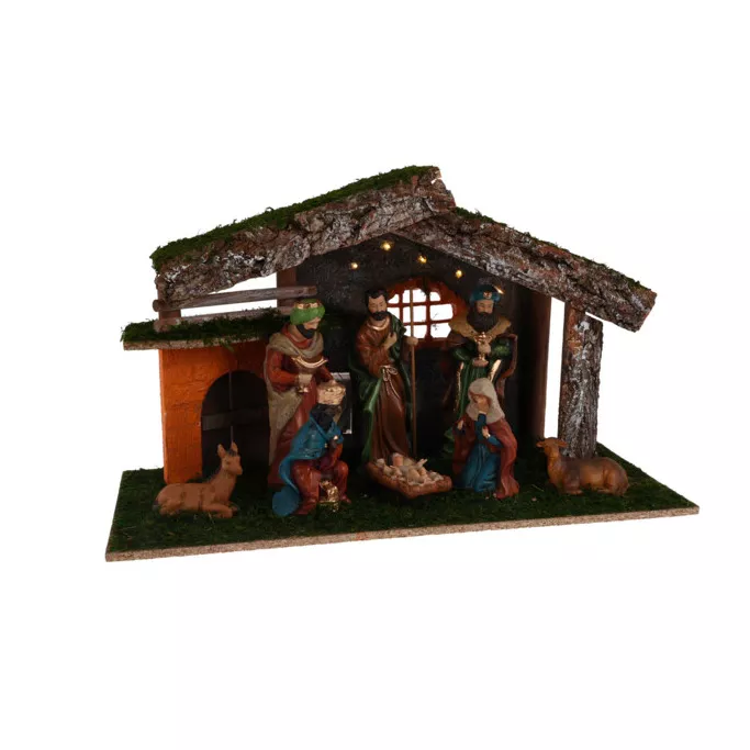 eminza Crèche de Noël complète et lumineuse (H30 cm) Sainte-Christine