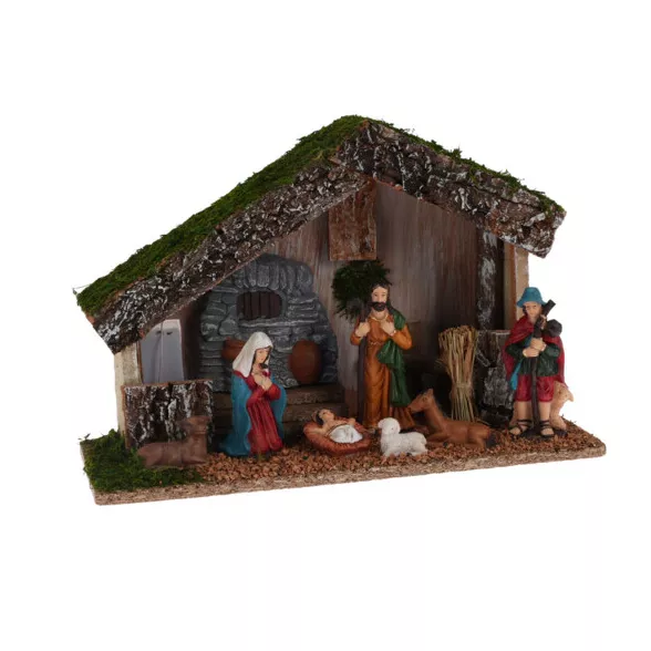 eminza Crèche de Noël complète et lumineuse (H30 cm) Sainte-Rose