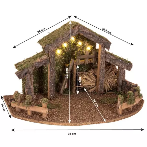 Eminza Crèche De Noël Vide Et Lumineuse (H22 Cm) Saint-Grégoire