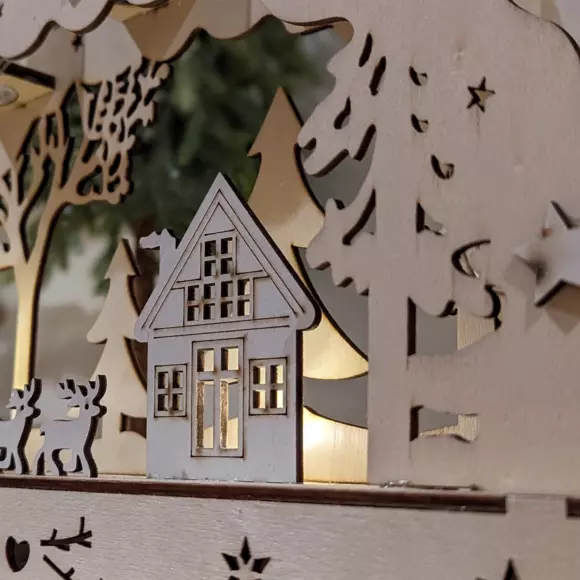 Eminza Décor Lumineux à Piles 7 LED (H33 Cm) Village Bougies Blanc Chaud