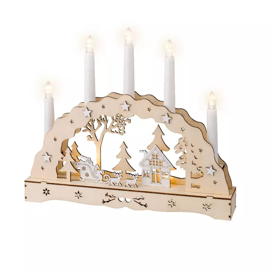 Eminza Décor Lumineux à Piles 7 LED (H33 Cm) Village Bougies Blanc Chaud