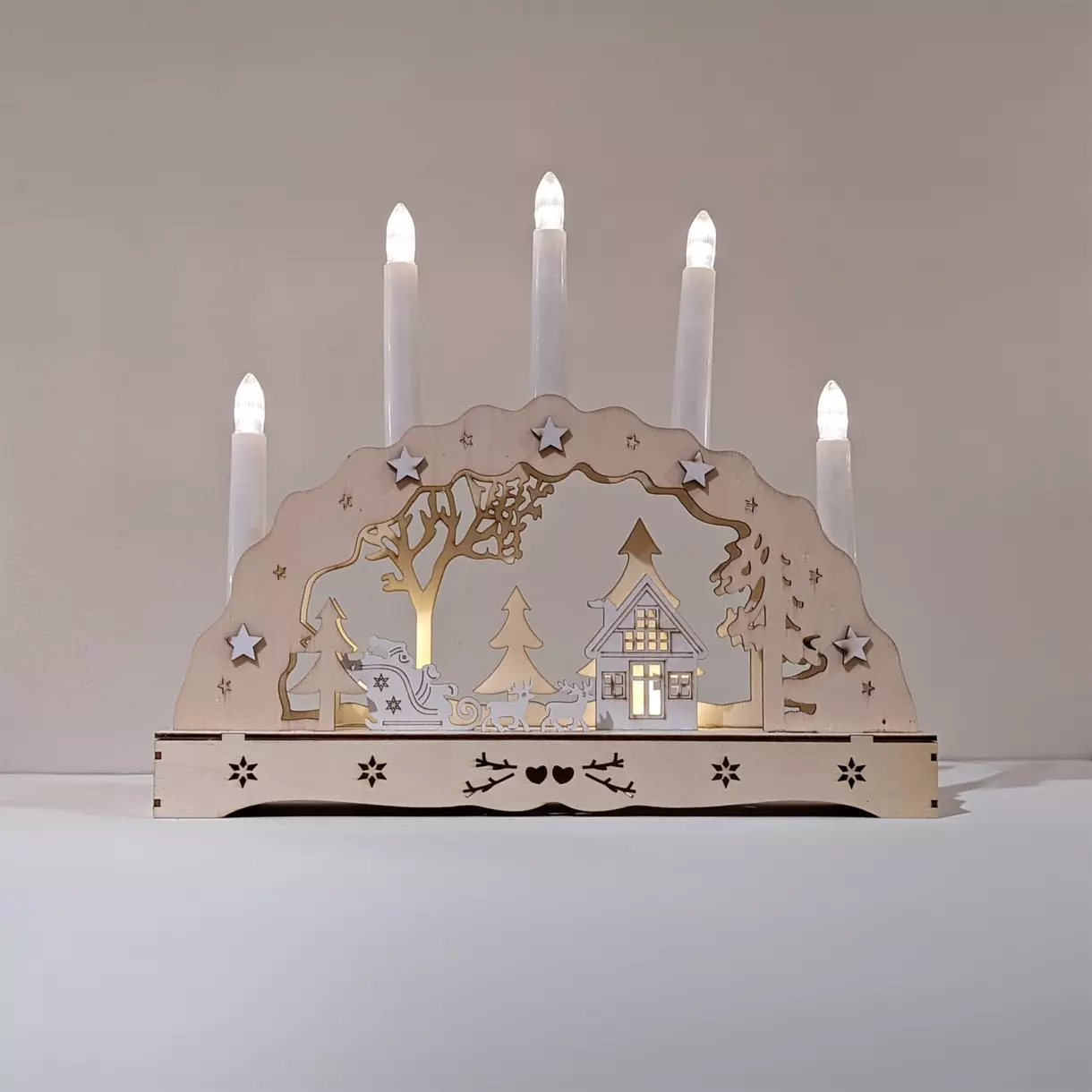 eminza Décor lumineux à piles 7 LED (H33 cm) Village bougies Blanc chaud
