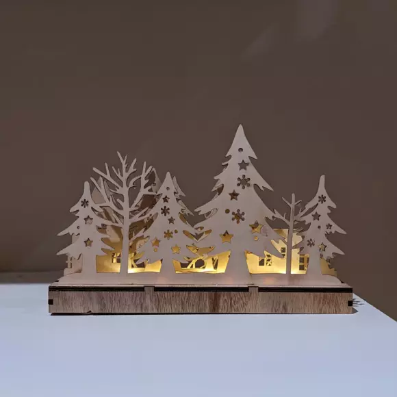 Eminza Décor Lumineux à Piles 9 LED (H19 Cm) Village D'hiver Blanc Chaud