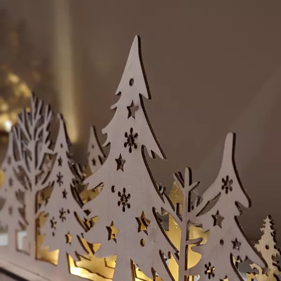 Eminza Décor Lumineux à Piles 9 LED (H19 Cm) Village D'hiver Blanc Chaud