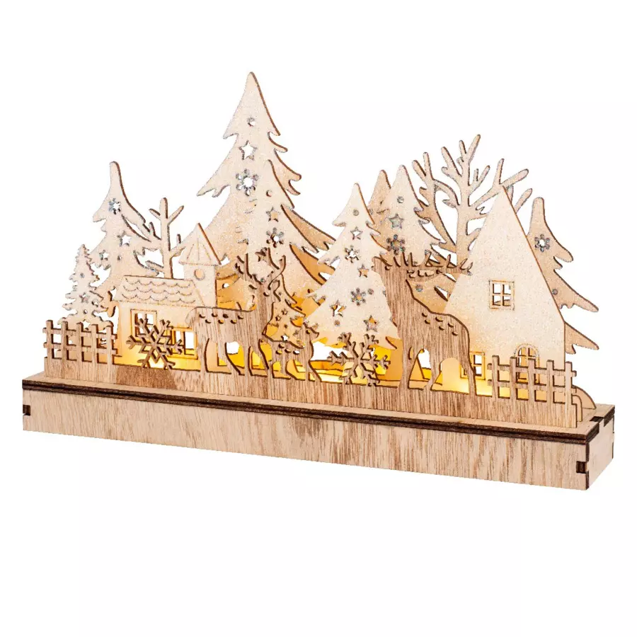Eminza Décor Lumineux à Piles 9 LED (H19 Cm) Village D'hiver Blanc Chaud