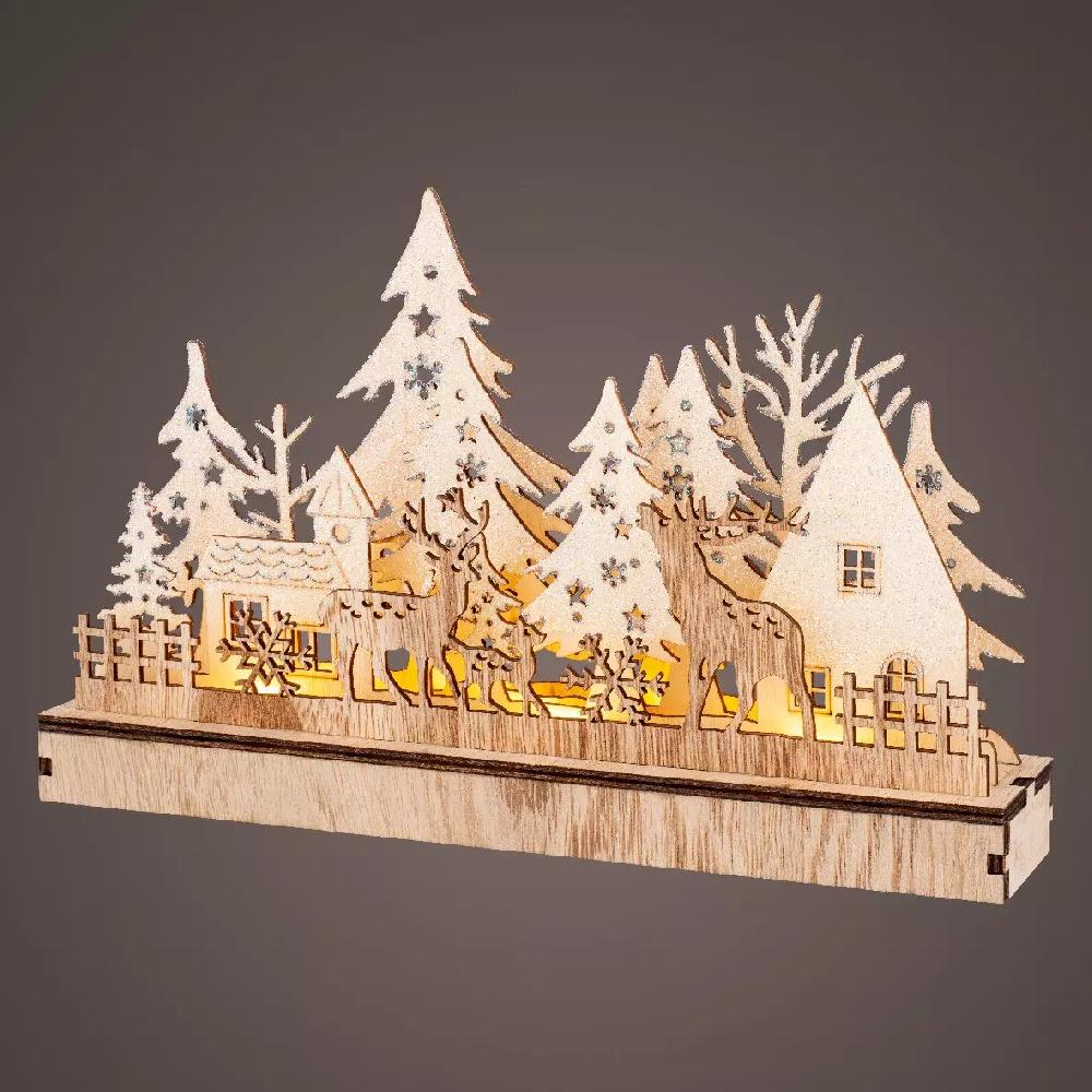 eminza Décor lumineux à piles 9 LED (H19 cm) Village d'hiver Blanc chaud