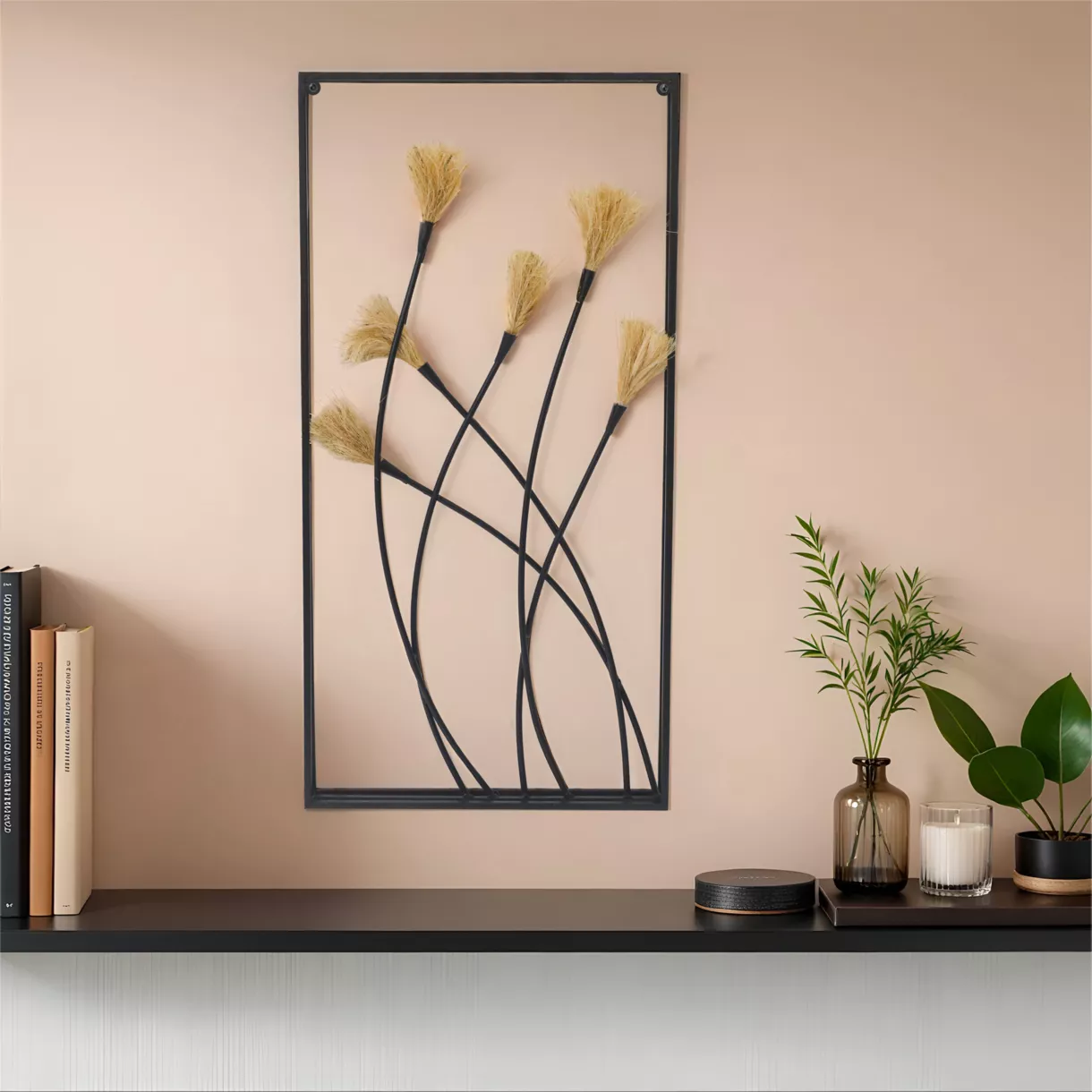 eminza Décoration murale en métal et lin (H80 cm) Nature Noir