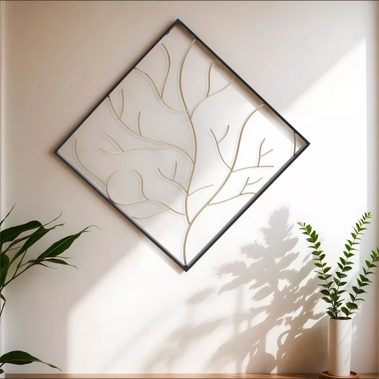 eminza Décoration murale en métal (H49 5 cm) Arbre contemporain Noir et doré