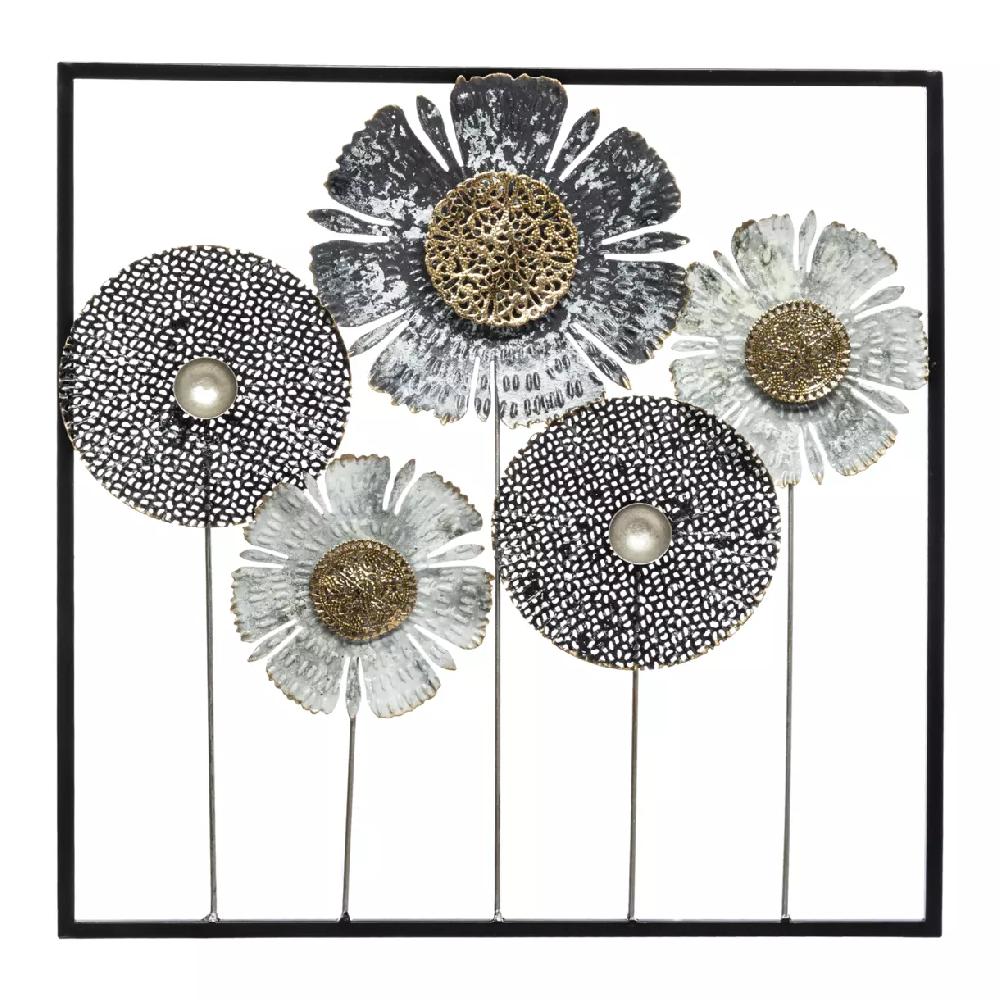 eminza Décoration murale en métal (H50 cm) Floral Queen Argent