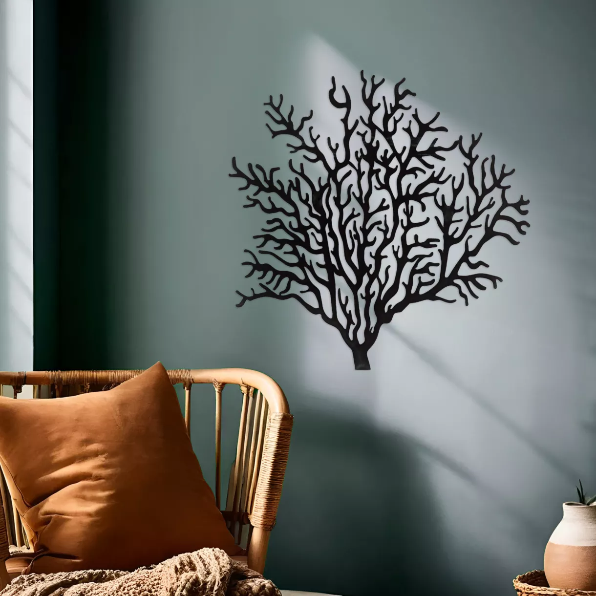 eminza Décoration murale en métal (H56 cm) Corail Noir