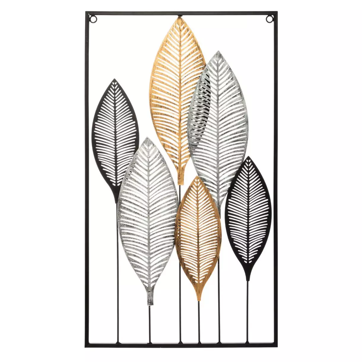 eminza Décoration murale en métal (H65 cm) Feuilles Noir et Or