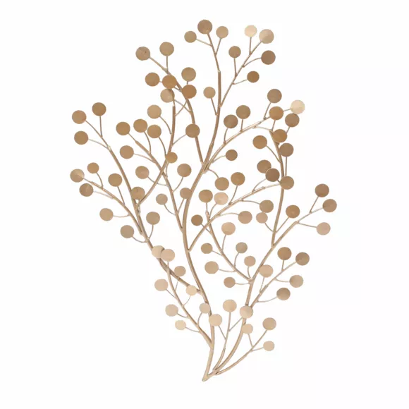 Eminza Décoration Murale En Métal (H80 Cm) Sculpture Petites Feuilles Or Clair